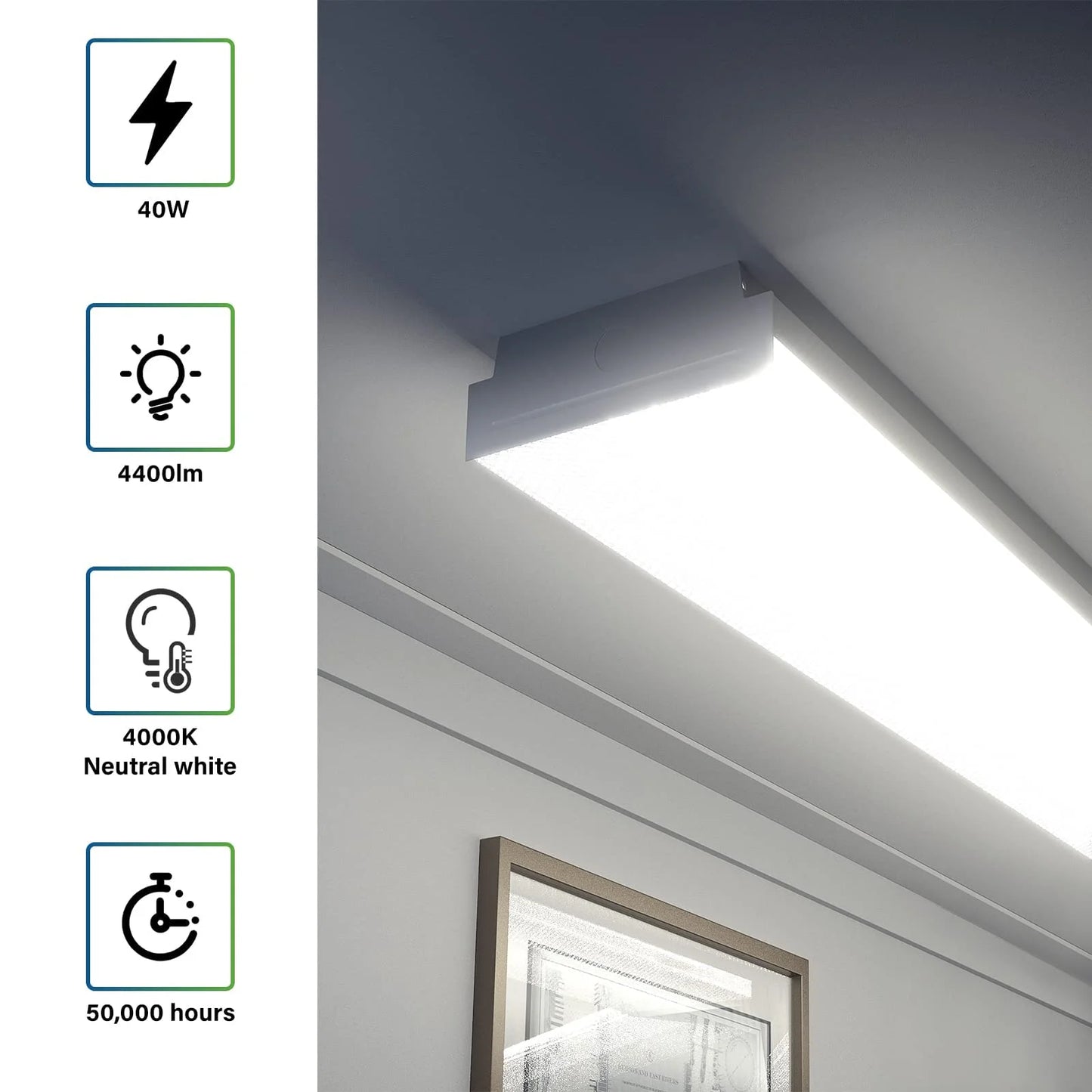 White LED ANTLUX 4FT LED Wraparound 40W Shop Lights for Garage, 4400lm, 4000K, 4 Foot Crystal LED Wrap Light, 48 Inch Integrated Linear Strip Flush Mount Office Workshop Ceiling Lighting Fixture, 4 Pack, Good Condition condition - View 3
