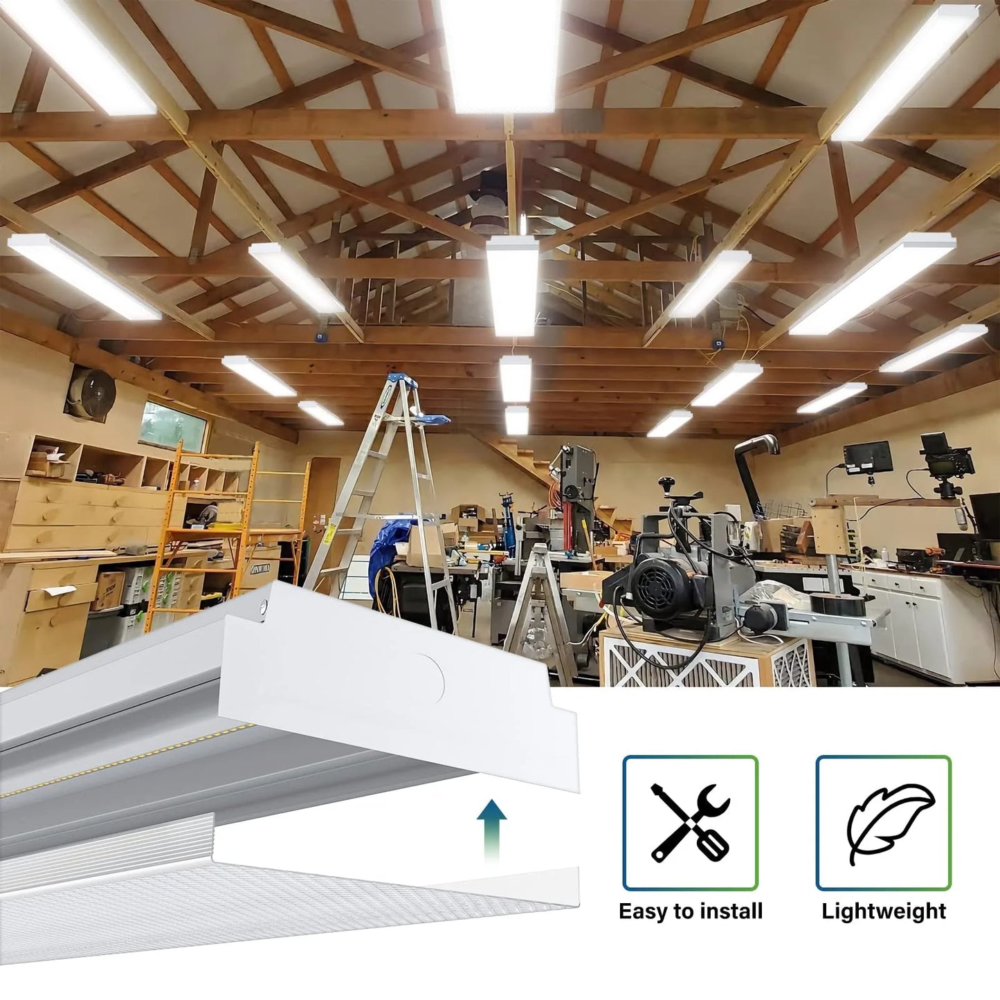 White LED ANTLUX 4FT LED Wraparound 40W Shop Lights for Garage, 4400lm, 4000K, 4 Foot Crystal LED Wrap Light, 48 Inch Integrated Linear Strip Flush Mount Office Workshop Ceiling Lighting Fixture, 4 Pack, Good Condition condition - View 4