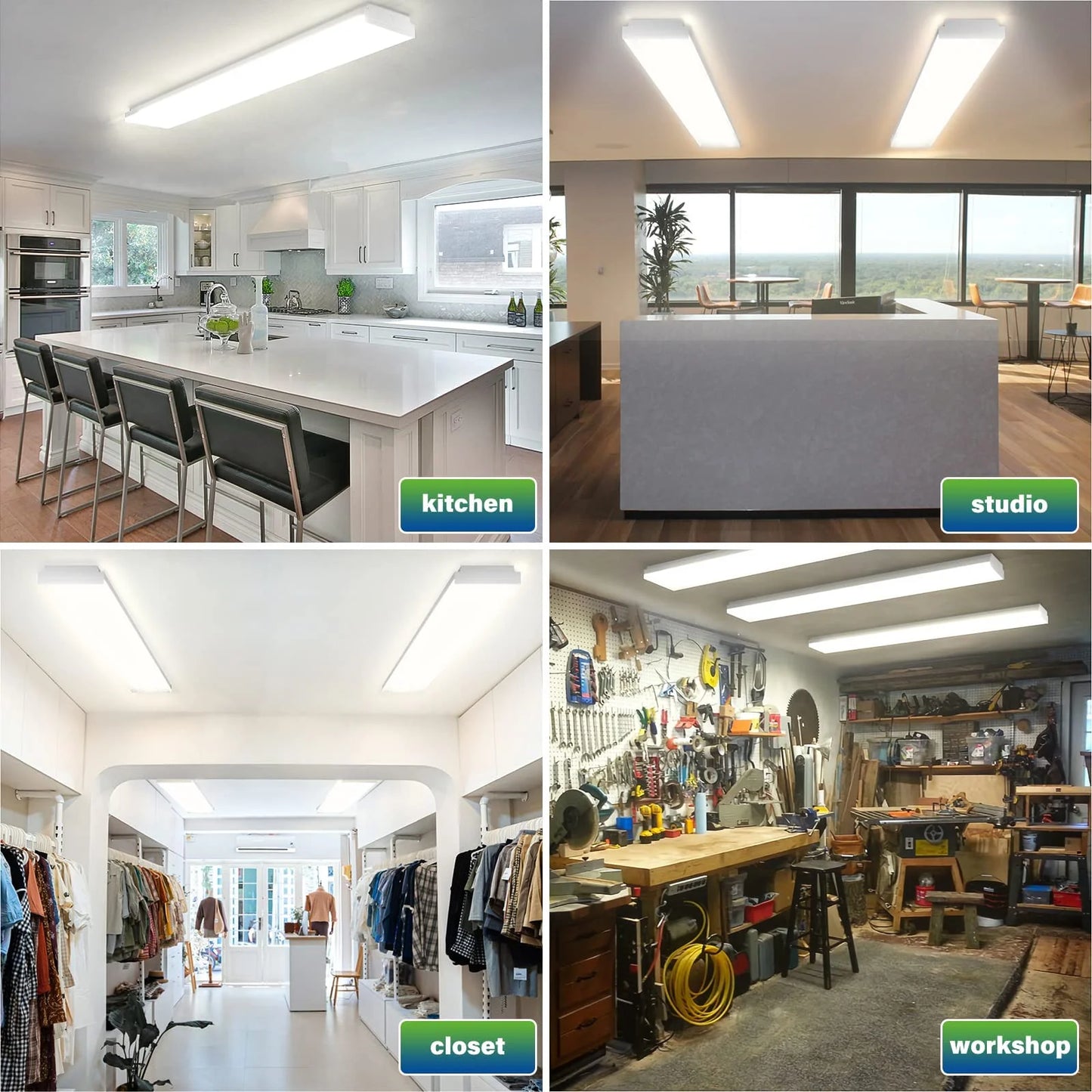 White LED ANTLUX 4FT LED Wraparound 40W Shop Lights for Garage, 4400lm, 4000K, 4 Foot Crystal LED Wrap Light, 48 Inch Integrated Linear Strip Flush Mount Office Workshop Ceiling Lighting Fixture, 4 Pack, Good Condition condition - View 5