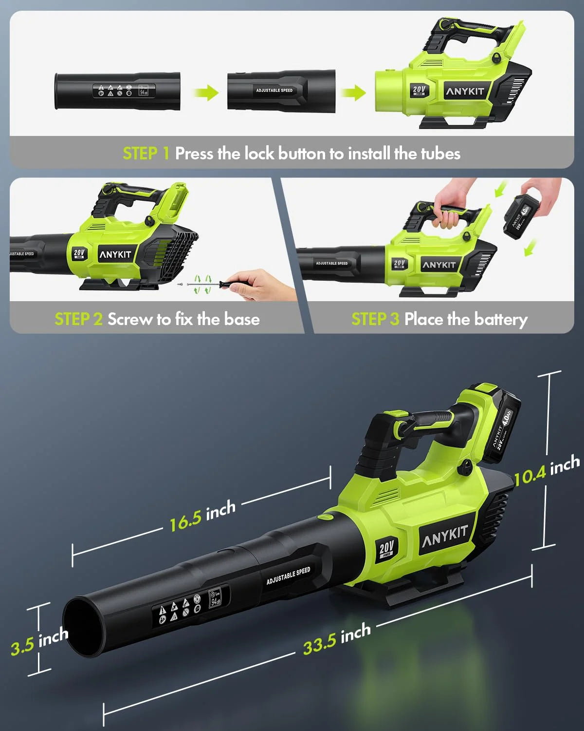 Green Plastic/Metal AnyKit Cordless Leaf Blower, Electric Leaf Blower with Battery and Charger, 20V Leaf Blower Cordless, Variable Speed & Turbo Mode, Handheld Blower for Yards/Patios/Driveways(Green), Good Condition condition - View 7