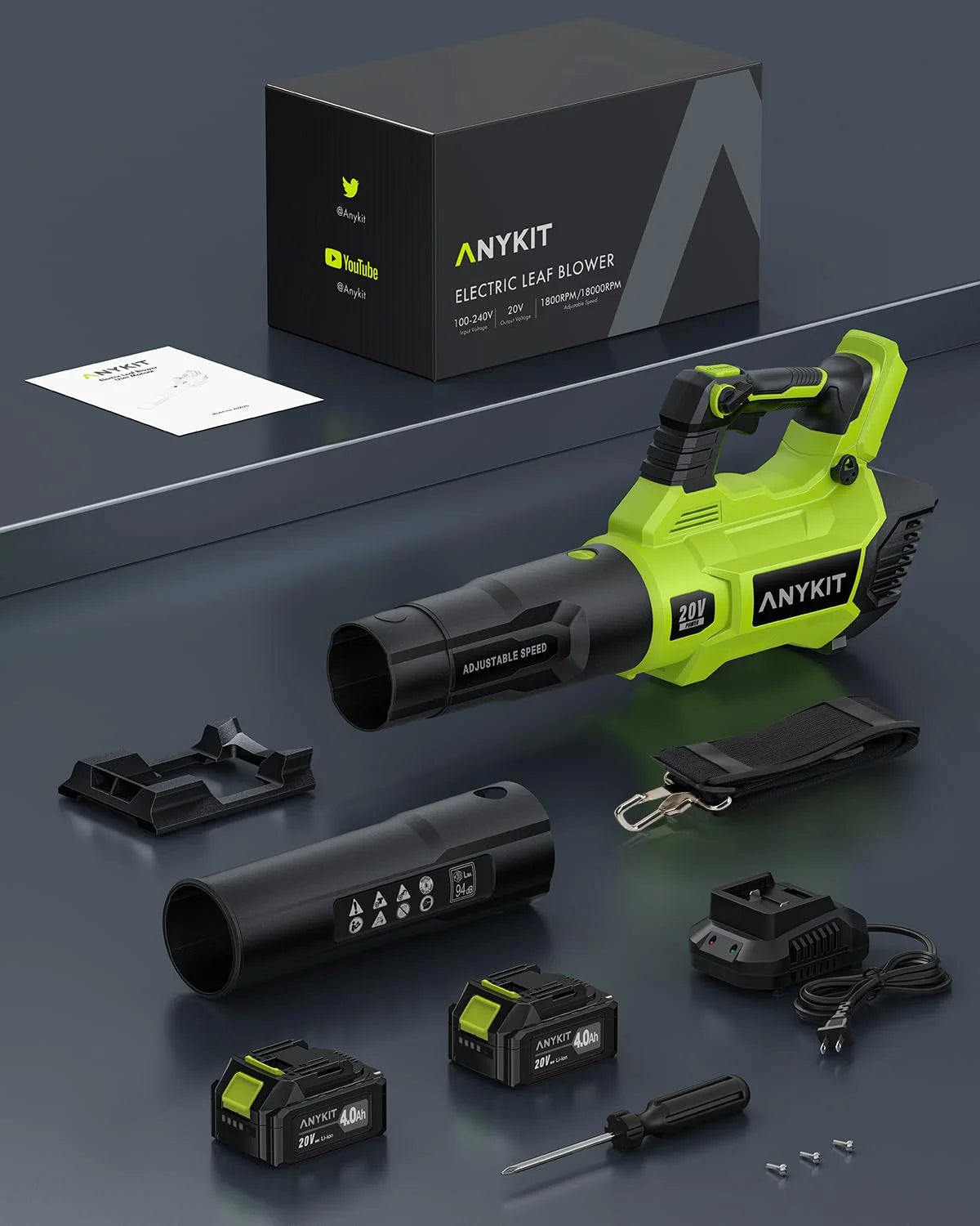 Green Plastic/Metal AnyKit Cordless Leaf Blower, Electric Leaf Blower with Battery and Charger, 20V Leaf Blower Cordless, Variable Speed & Turbo Mode, Handheld Blower for Yards/Patios/Driveways(Green), Good Condition condition - View 9
