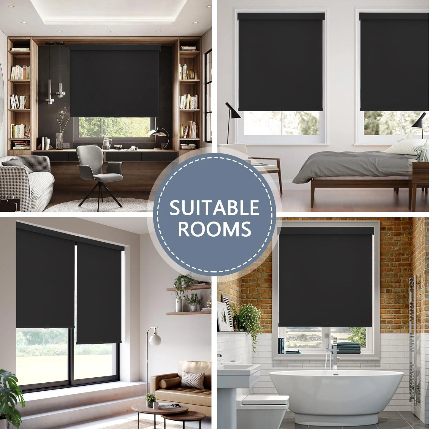Black Woven Fabric AOSKY 100% Blackout Roller Shades Cordless Blinds for Windows, Free-Stop Shades with Valance, Thermal Insulated Fabric, UV Protection, Natural Woven Blinds for Home and Office (23" W x 72" H, Black), Good Condition condition - View 9