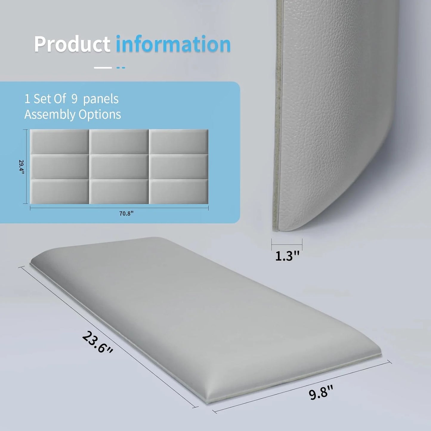 Grey Soundproof fabric Art3d Peel and Stick Headboard for Full and Queen in Grey, Pack of 9 Panels Sized 9.84" x 23.62", 3D Soundproof Wall Panels, Upholstered Wall Panel, Brand New condition - View 5