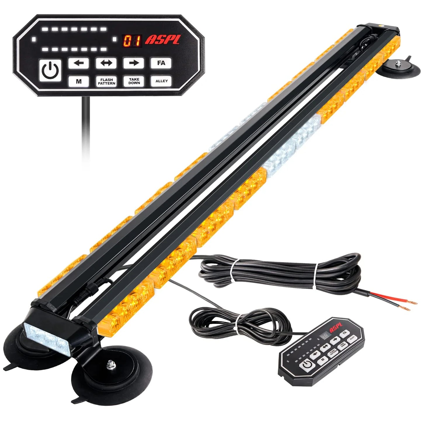 Amber ASPL 47.1" Emergency Strobe Lights Bar with Control Double Side 86 LED Warning Light with 28 Strong Magnets Traffic Advisor Snow Plow Flashing Lights for Trucks Vehicles Tow Pickup (Amber), Good Condition condition - View 1