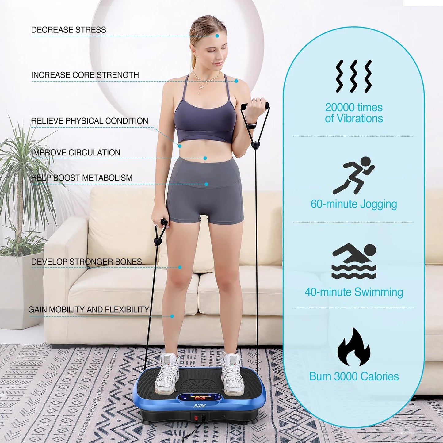 Black Durable AXV Vibration Plate Fitness Platform Exercise Machine Vibrating Lymphatic Drainage Shaking Full Body Shaker Workout Vibrate Stand Shake Board Sport Gym for Weight Loss Fat Burner for Women Men, Good Condition condition - View 10