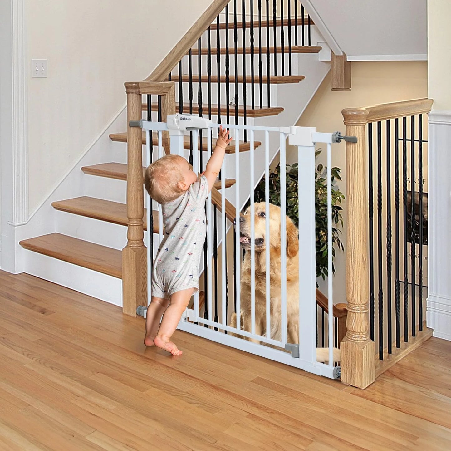 White Sturdy Construction Babelio Baby Gate for Doorways and Stairs, 26''-40'' Auto Close Dog/Puppy Gate, Easy Install, Pressure Mounted, No Drilling, fits for Narrow and Wide Doorways, Safety Gate w/Door for Child and Pets, As Is condition - View 2
