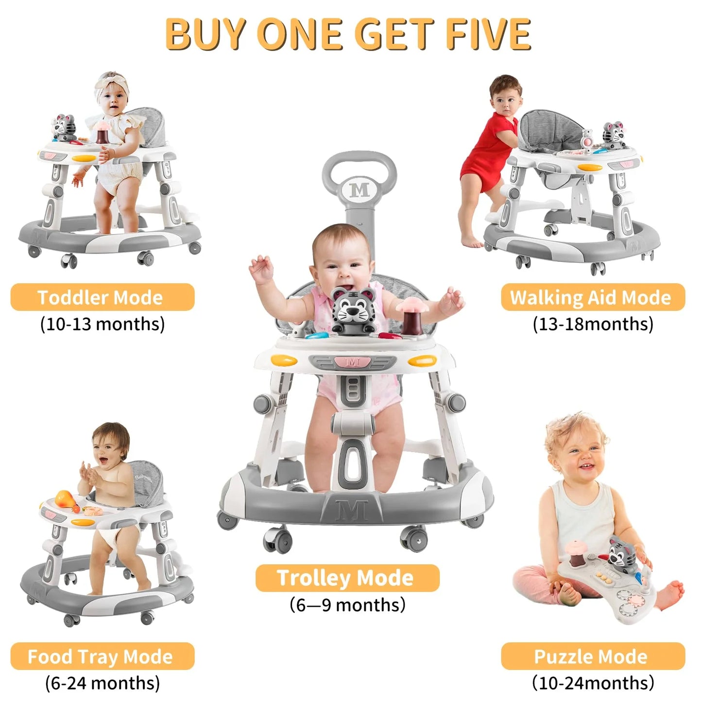 Foldable Baby Walker and Activity Center Grey - View 6