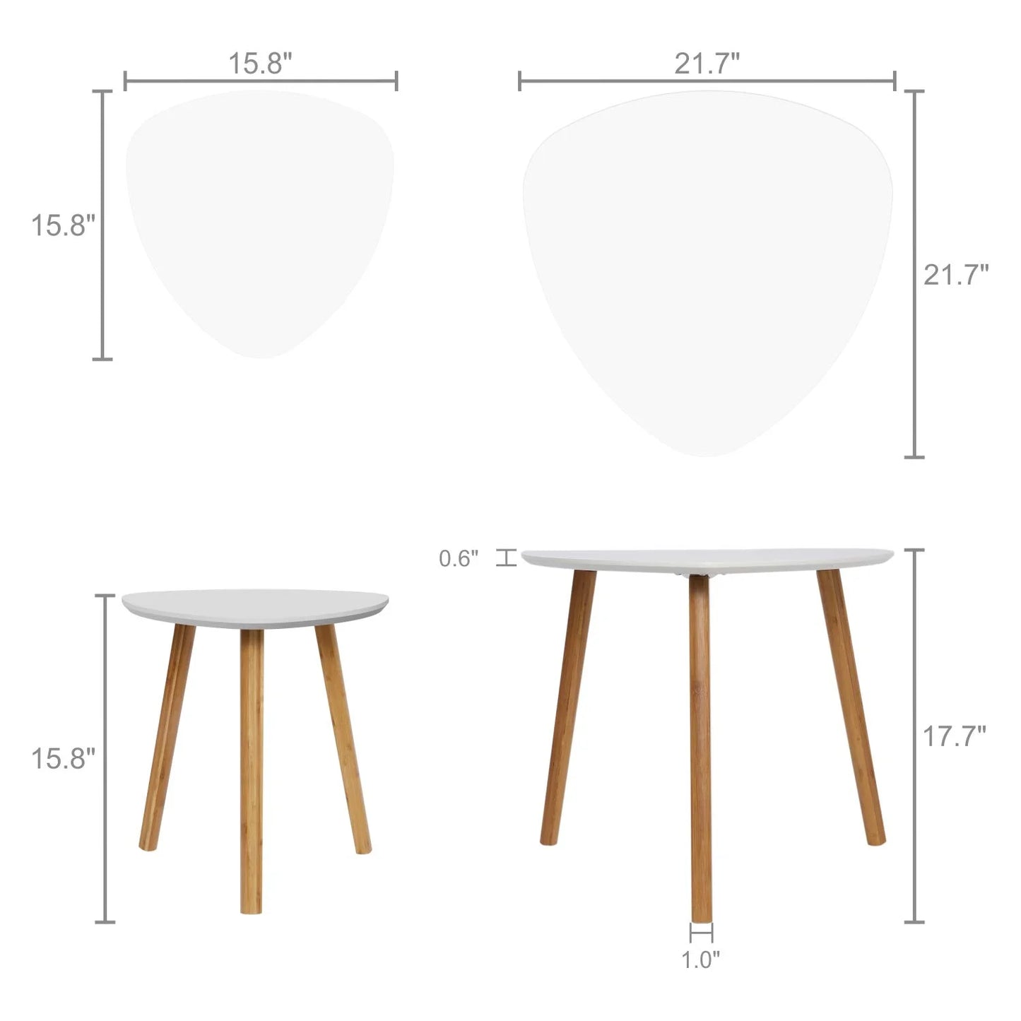 White Bamboo BAMEOS Bamboo Nesting Triangle End Table,Set of 2 Coffee Table Modern Minimalist Side Table for Living Room, Balcony in White, Good Condition condition - View 6