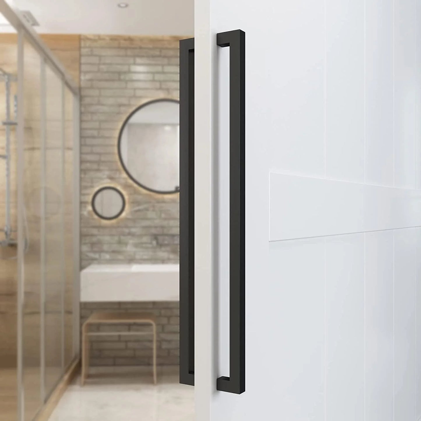 Matte Black Stainless Steel BARNSMITH 24" Barn Door Push Pull Handle, Square Commercial Door Handle, Stainless Steel Rectangular Shape Entrance Entry Office Store Front Garage Handle Pull Set, Matte Black Finish, Good Condition condition - View 6