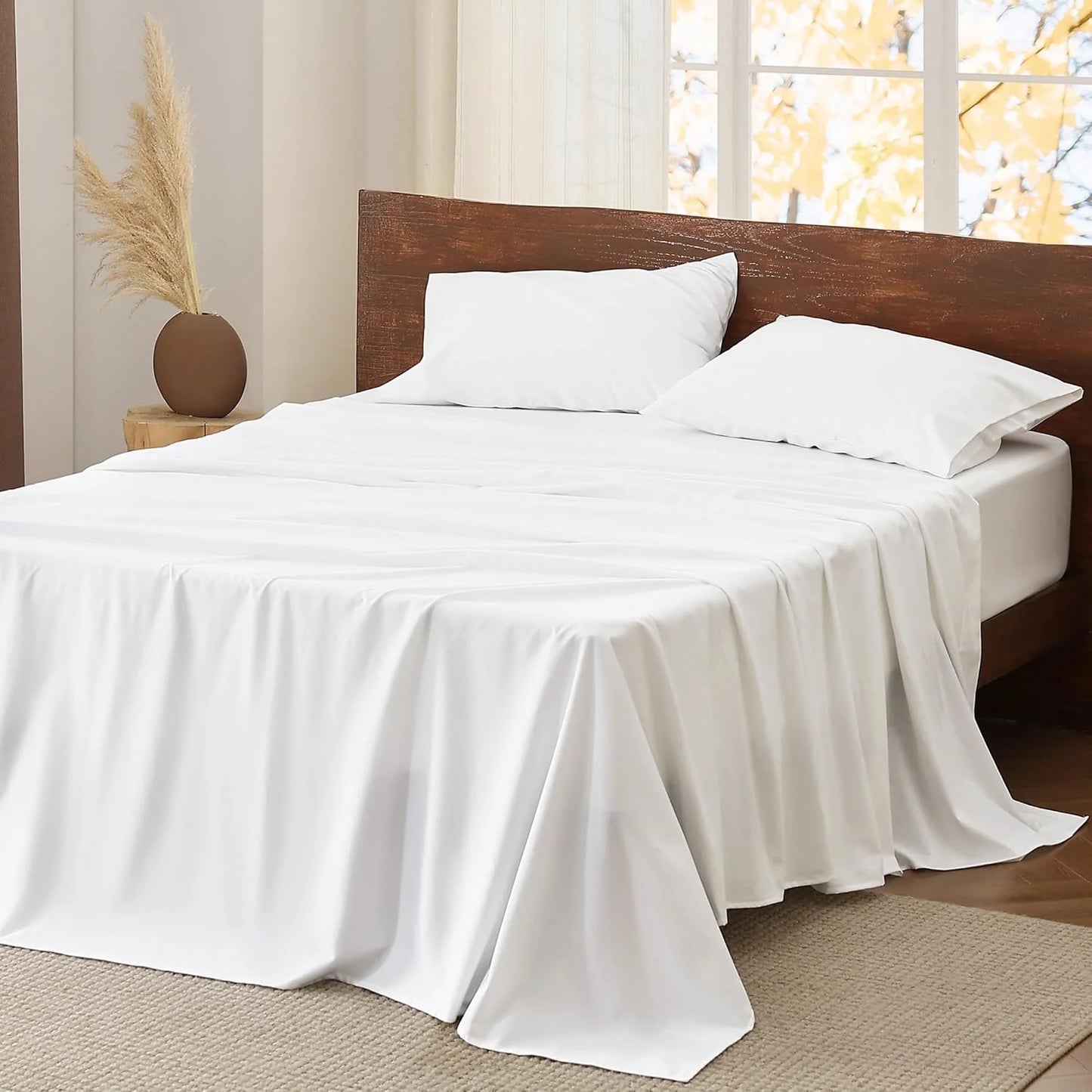 White Cotton Bedsure 100% Cotton Sheets, King Size Sheets Set, Ultra Soft & Comfort Cotton King Sheet with Deep Pocket up to 16", 4 Piece Hotel Luxury Bedding Bedsheets for Women, Men, Kids & Teens - White White Solid King, Brand New condition - View 1