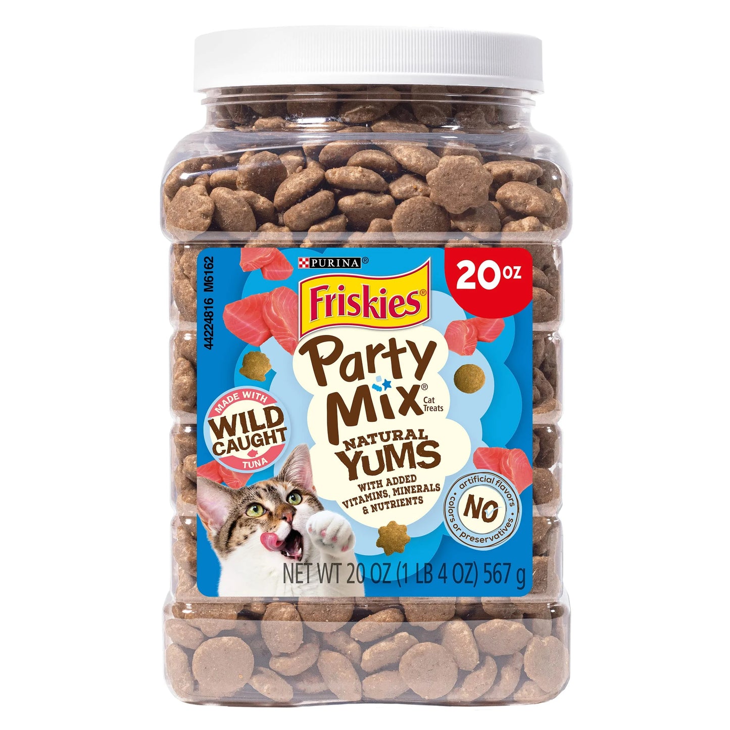 product Purina Friskies Natural Cat Treats, Party Mix Natural Yums With Wild Caught Tuna and added vitamins, minerals and nutrients - 20 oz. Canister, Brand New condition - View 1
