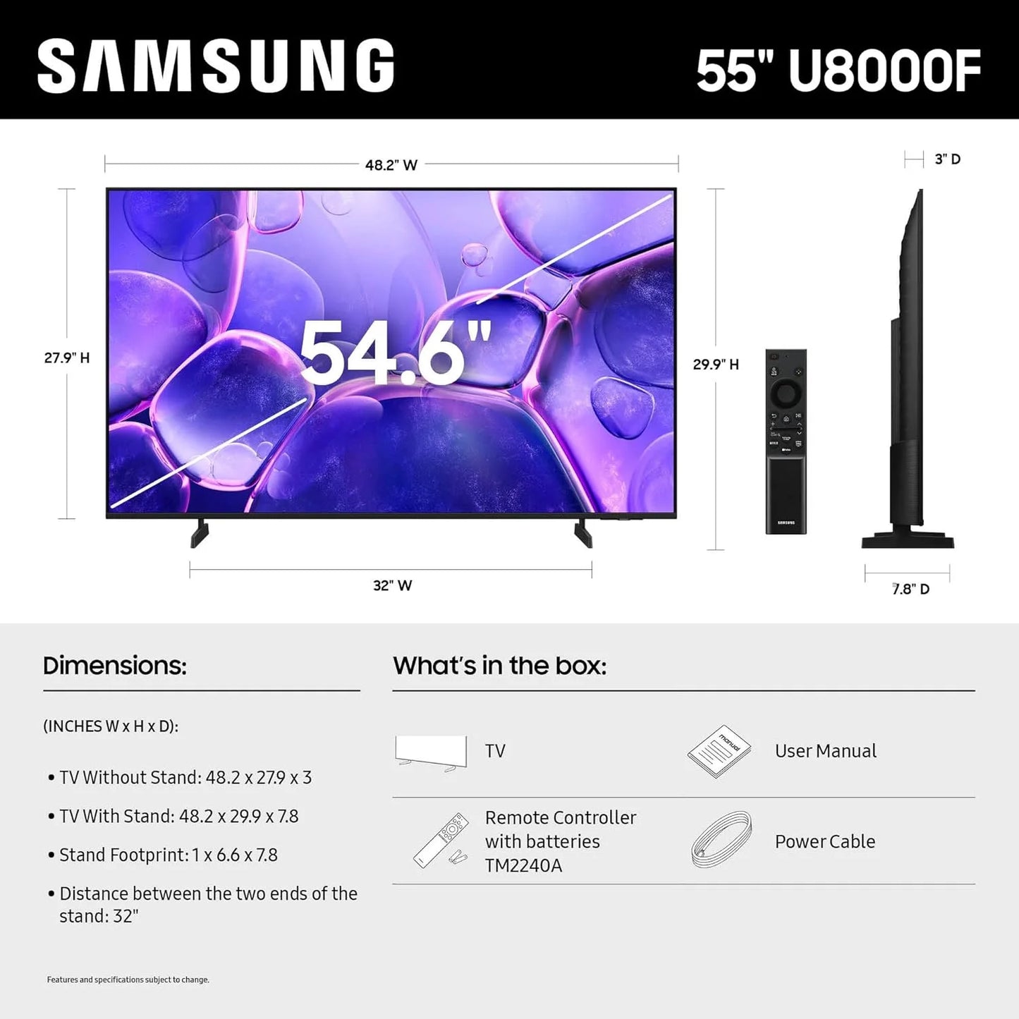 SAMSUNG 55-Inch Class Crystal UHD U8000F 4K Smart TV (2025 Model) - View 2