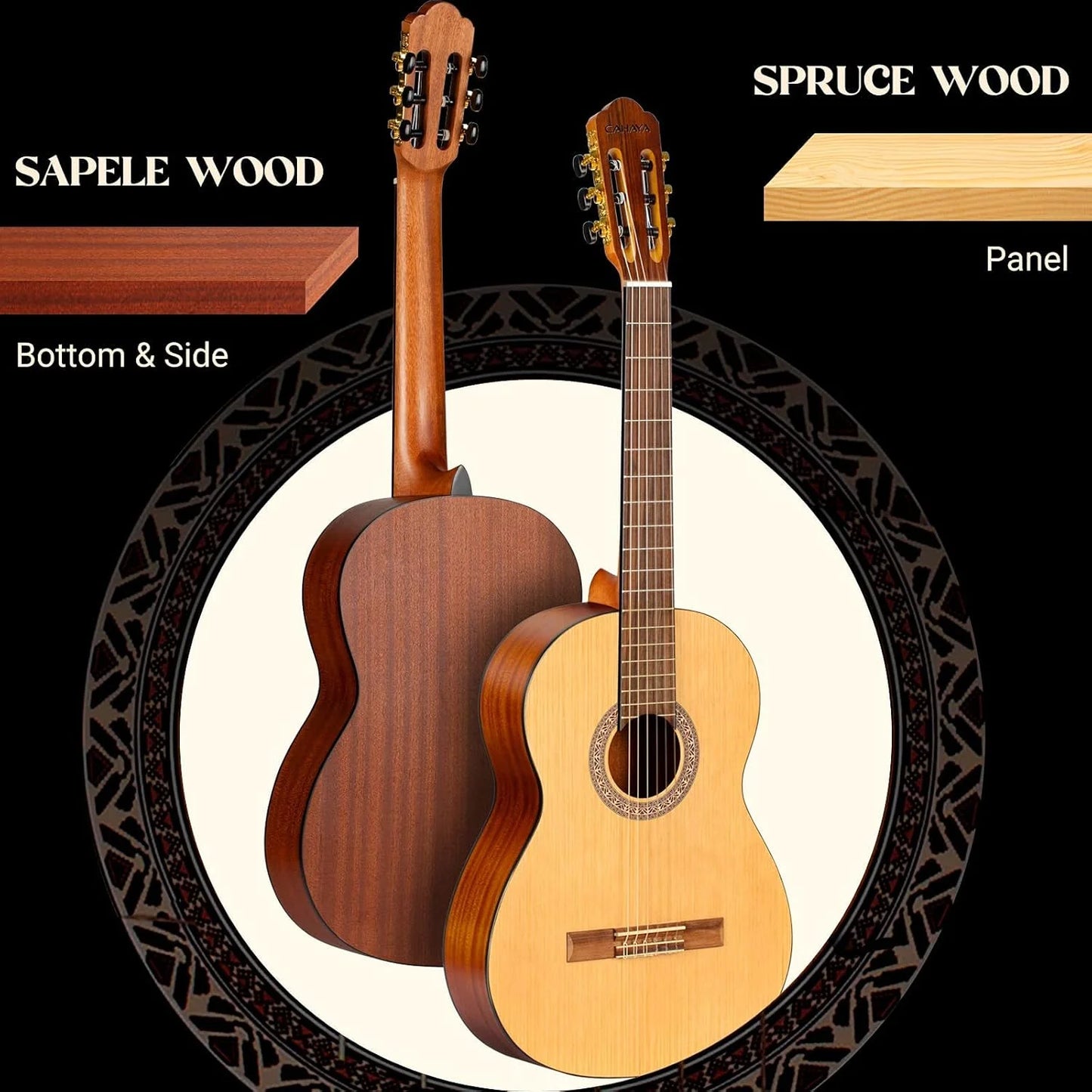 Natural Wood, Nylon CAHAYA Classical Guitar Beginner Kit 39 Inch for Kids Teenager Adults with 0.4? Thick Padded Gig Bag Full Size Model: CY0269, Good Condition condition - View 4