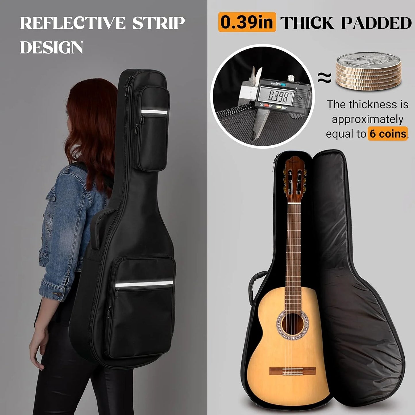 Natural Wood, Nylon CAHAYA Classical Guitar Beginner Kit 39 Inch for Kids Teenager Adults with 0.4? Thick Padded Gig Bag Full Size Model: CY0269, Good Condition condition - View 5