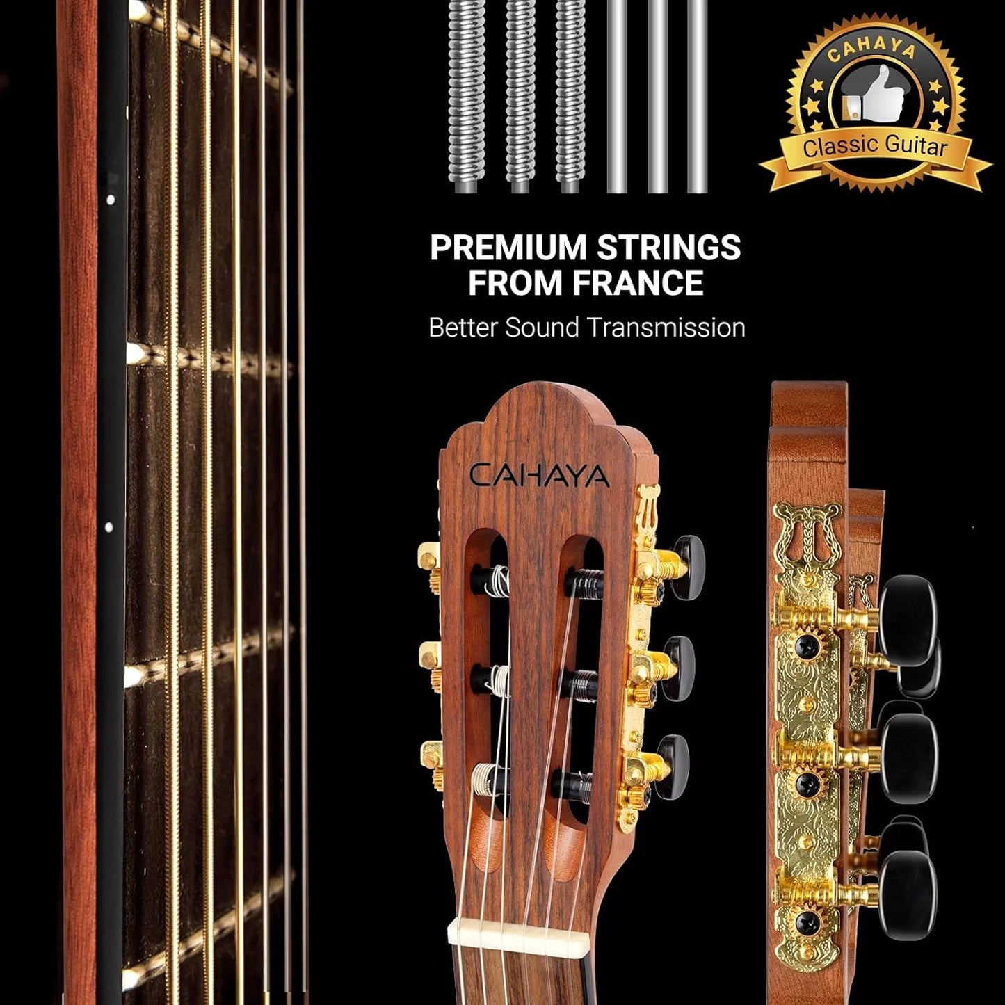 Natural Wood, Nylon CAHAYA Classical Guitar Beginner Kit 39 Inch for Kids Teenager Adults with 0.4? Thick Padded Gig Bag Full Size Model: CY0269, Good Condition condition - View 6