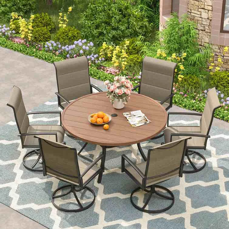 Neutral Weather-resistant materials Calva Round 47.2'' Outdoor Dining Table, Good Condition condition - View 2