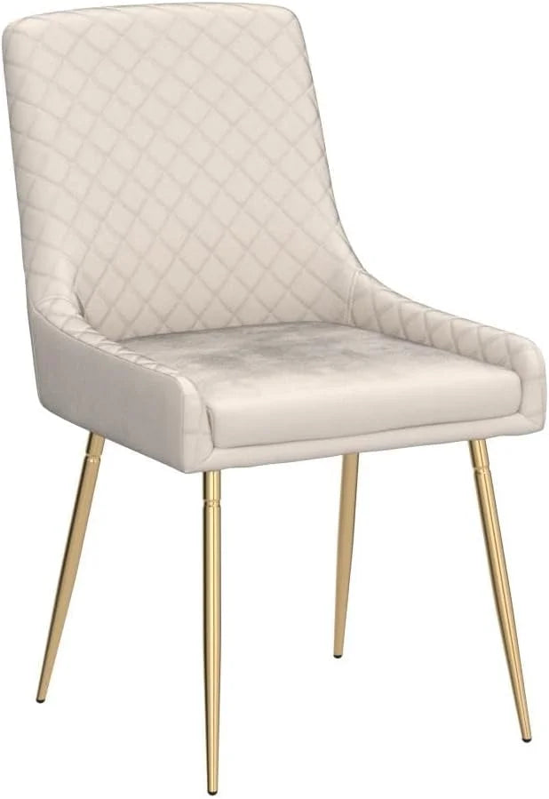 Beige Velvet, Metal CangLong Mid-Century Velvet Upholstered Metal Legs for Kitchen, Dining, Living, Guest, Bed Room Side Chair, Set of 2, Beige, Good Condition condition - View 5