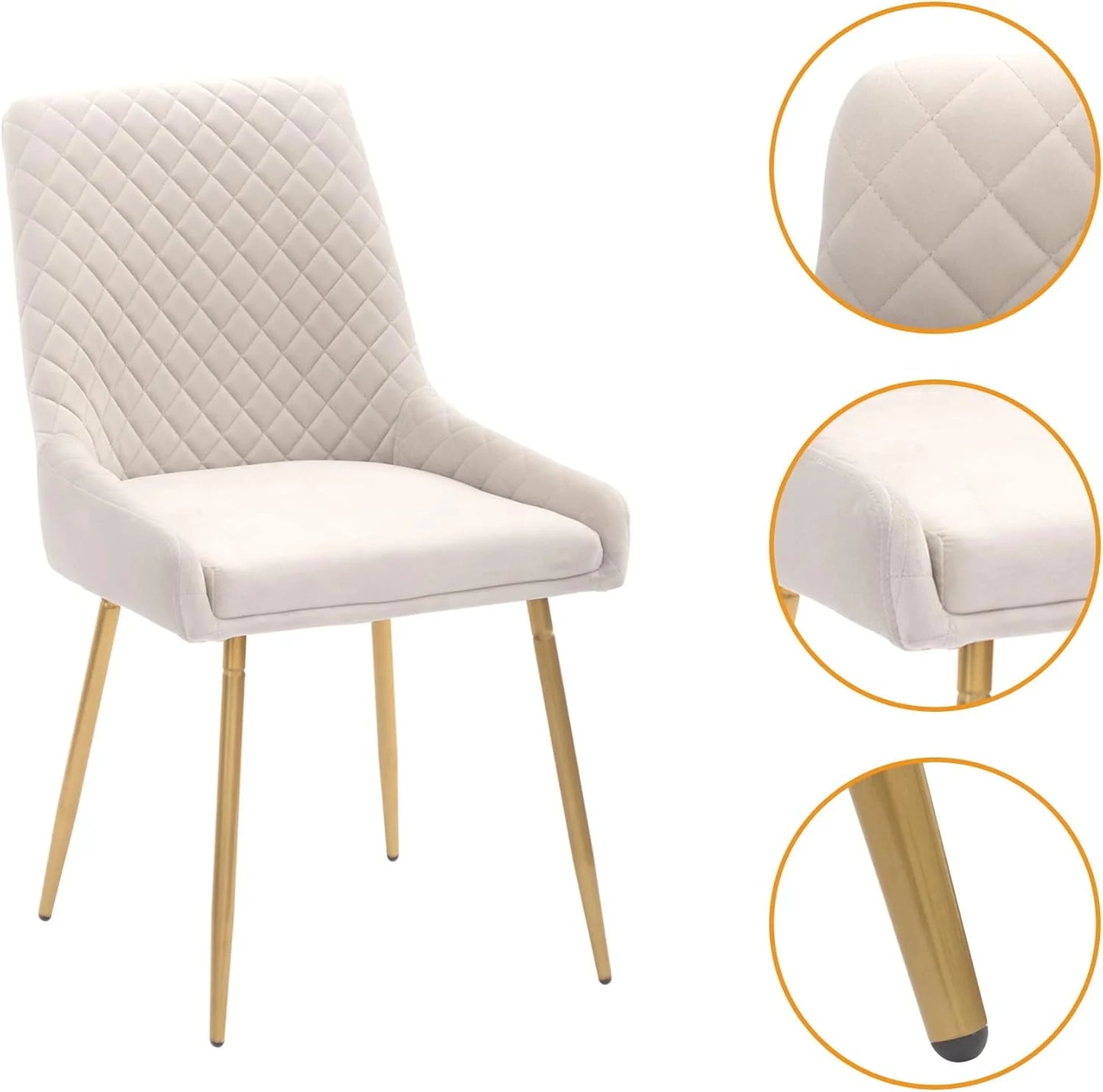 Beige Velvet, Metal CangLong Mid-Century Velvet Upholstered Metal Legs for Kitchen, Dining, Living, Guest, Bed Room Side Chair, Set of 2, Beige, Good Condition condition - View 6