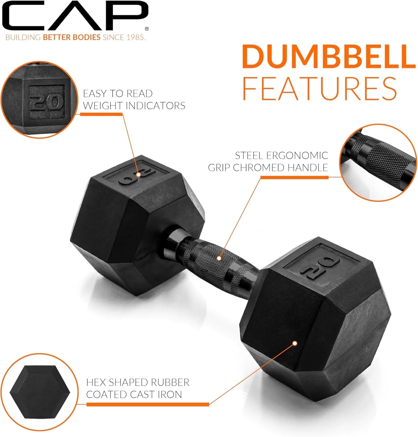 Black Coated steel CAP Barbell Coated Hex Dumbbell Weight | Multiple Options Black Handle 20 lb, Good Condition condition - View 6