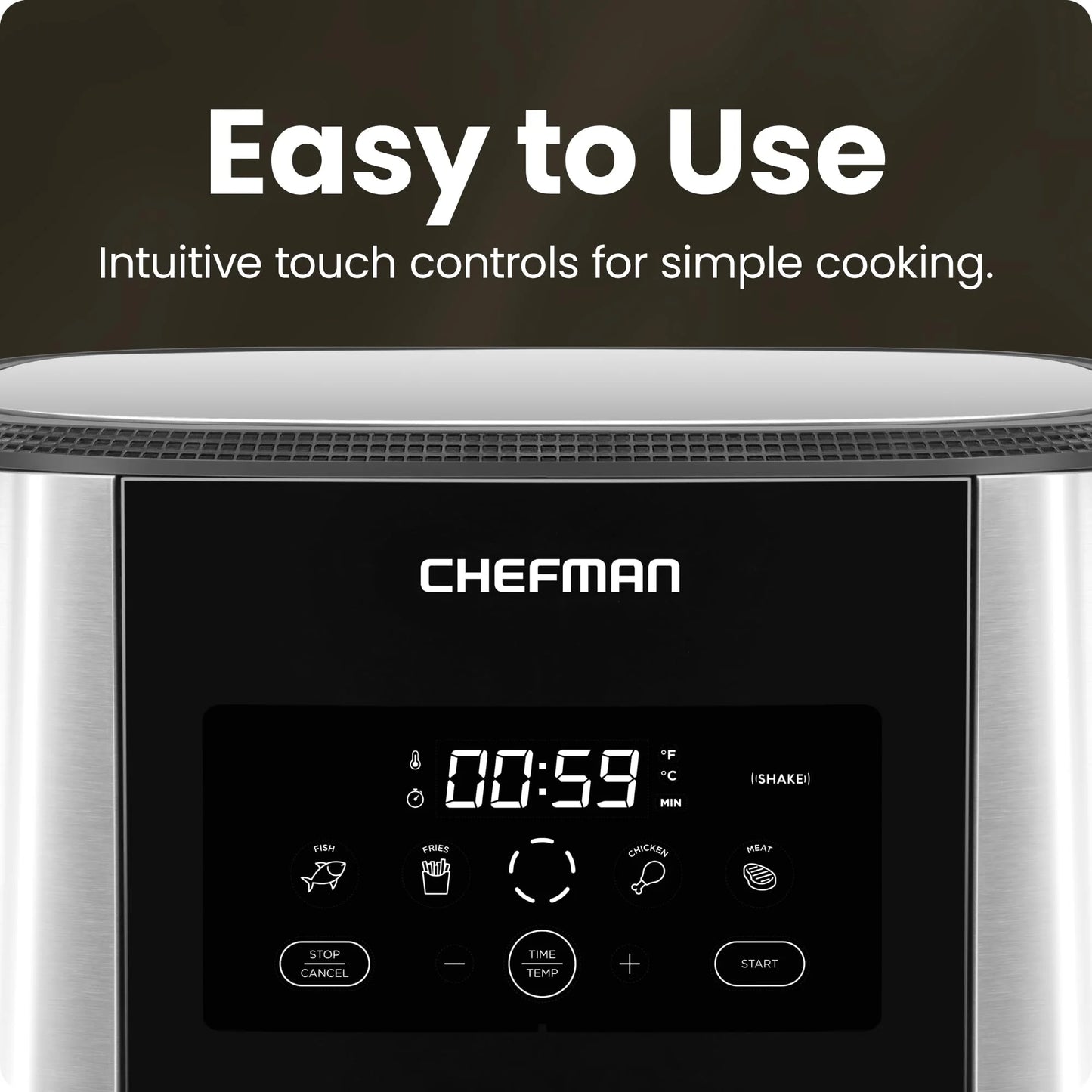 Silver Stainless Steel Chefman TurboFry® Touch Air Fryer, XL 8-Qt Family Size, One-Touch Digital Control Presets, French Fries, Chicken, Meat, Fish, Nonstick Dishwasher-Safe Parts, Automatic Shutoff, Stainless Steel, Good Condition condition - View 5