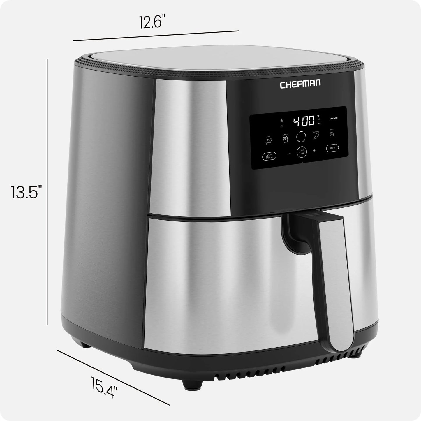 Silver Stainless Steel Chefman TurboFry® Touch Air Fryer, XL 8-Qt Family Size, One-Touch Digital Control Presets, French Fries, Chicken, Meat, Fish, Nonstick Dishwasher-Safe Parts, Automatic Shutoff, Stainless Steel, Good Condition condition - View 8