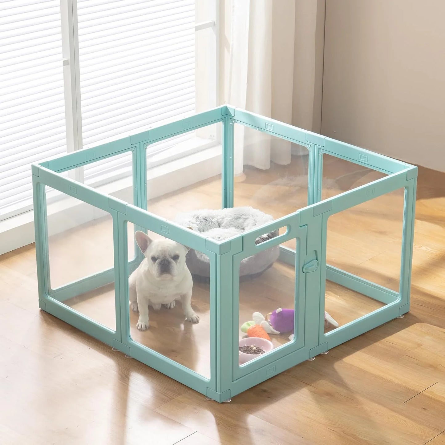 Green Acrylic Plastic Clear Acrylic Plastic Dog Playpen Indoor - Easy Assemble Small Pet Play Pen for Puppy Cat Rabbit Pig Transparent Fence Enclosure Crate Kennel Whelping Cage (Green, 8 Panel), Good Condition condition - View 1