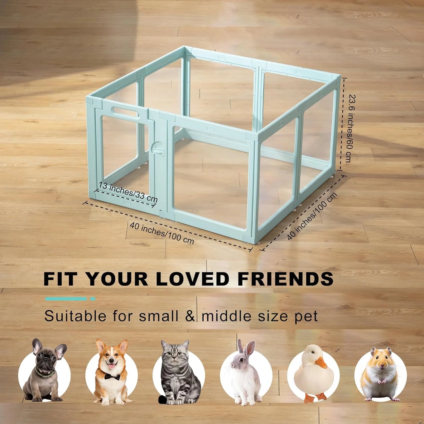 Green Acrylic Plastic Clear Acrylic Plastic Dog Playpen Indoor - Easy Assemble Small Pet Play Pen for Puppy Cat Rabbit Pig Transparent Fence Enclosure Crate Kennel Whelping Cage (Green, 8 Panel), Good Condition condition - View 2