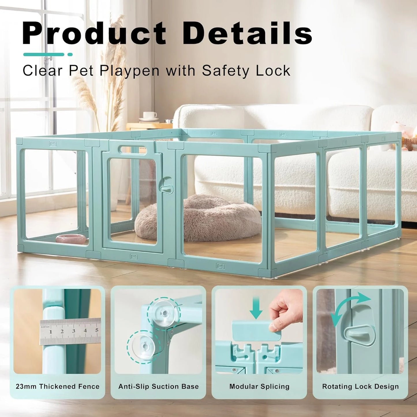 Green Acrylic Plastic Clear Acrylic Plastic Dog Playpen Indoor - Easy Assemble Small Pet Play Pen for Puppy Cat Rabbit Pig Transparent Fence Enclosure Crate Kennel Whelping Cage (Green, 8 Panel), Good Condition condition - View 3