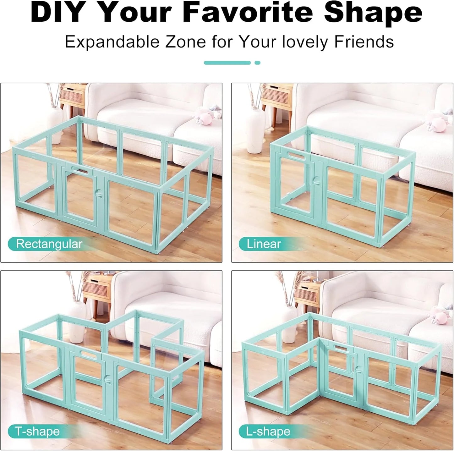 Green Acrylic Plastic Clear Acrylic Plastic Dog Playpen Indoor - Easy Assemble Small Pet Play Pen for Puppy Cat Rabbit Pig Transparent Fence Enclosure Crate Kennel Whelping Cage (Green, 8 Panel), Good Condition condition - View 6