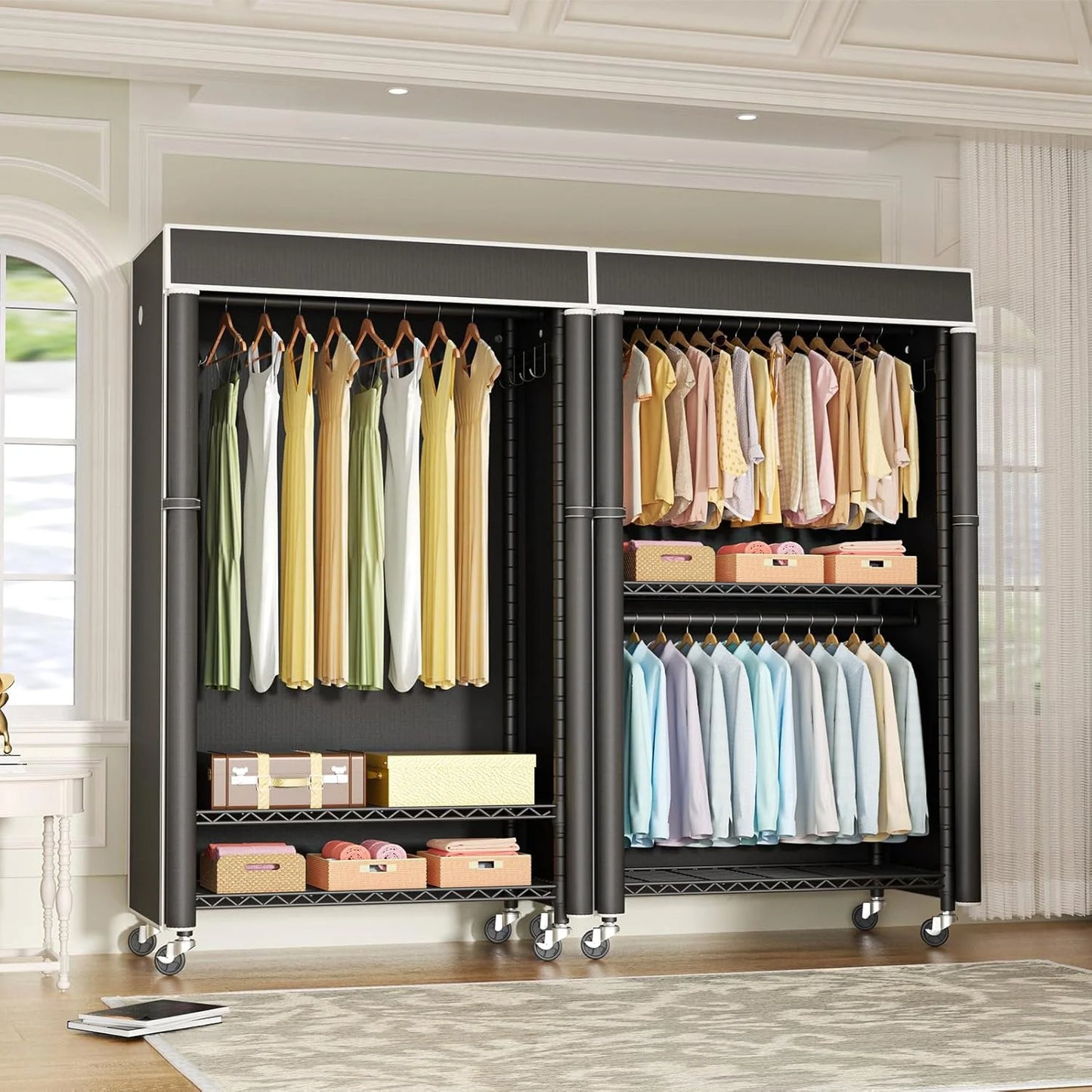 Black Metal Clothing Rack with Cover, P1C Rolling Closet Rack with Wheels, Metal Garment Rack for Hanging Clothes, Clothing Storage Wardrobe with Cover, 36.2"W x 16.5"D x 80.5"H, Black, Load 450 Pounds Black Rack With Black Cover, Good Condition condition - View 4