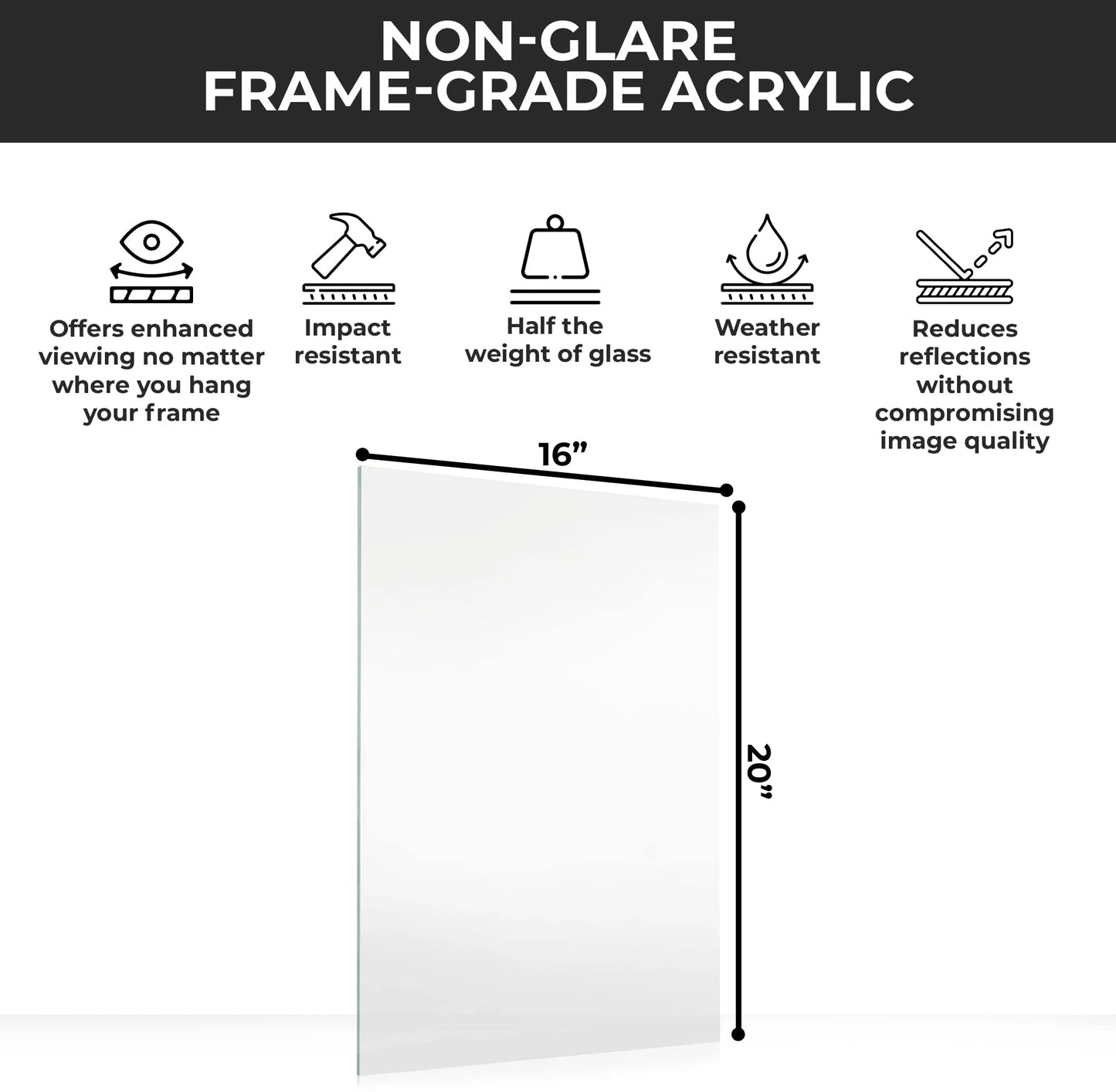 Clear Acrylic CountryArtHouse Non-Glare Acrylic Replacement for 16x20 Picture Frame, Brand New condition - View 5