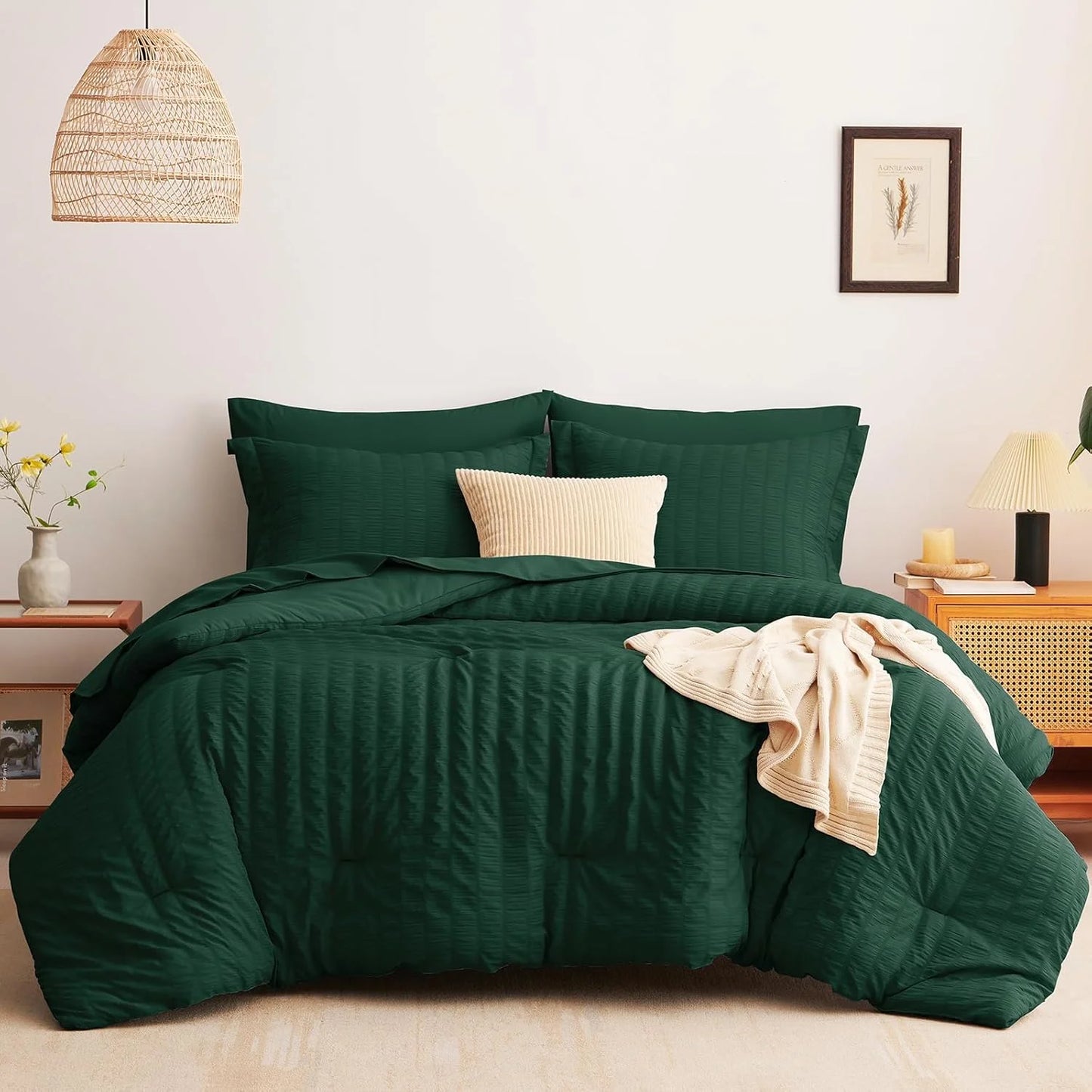 Emerald Green Seersucker Fabric CozyLux Full Seersucker Comforter Set with Emerald Green Bed in a Bag 7-Piece All Season Bedding Set with Comforter, Pillow Sham, Flat Sheet, Fitted Sheet, Pillowcase, Good Condition condition - View 12