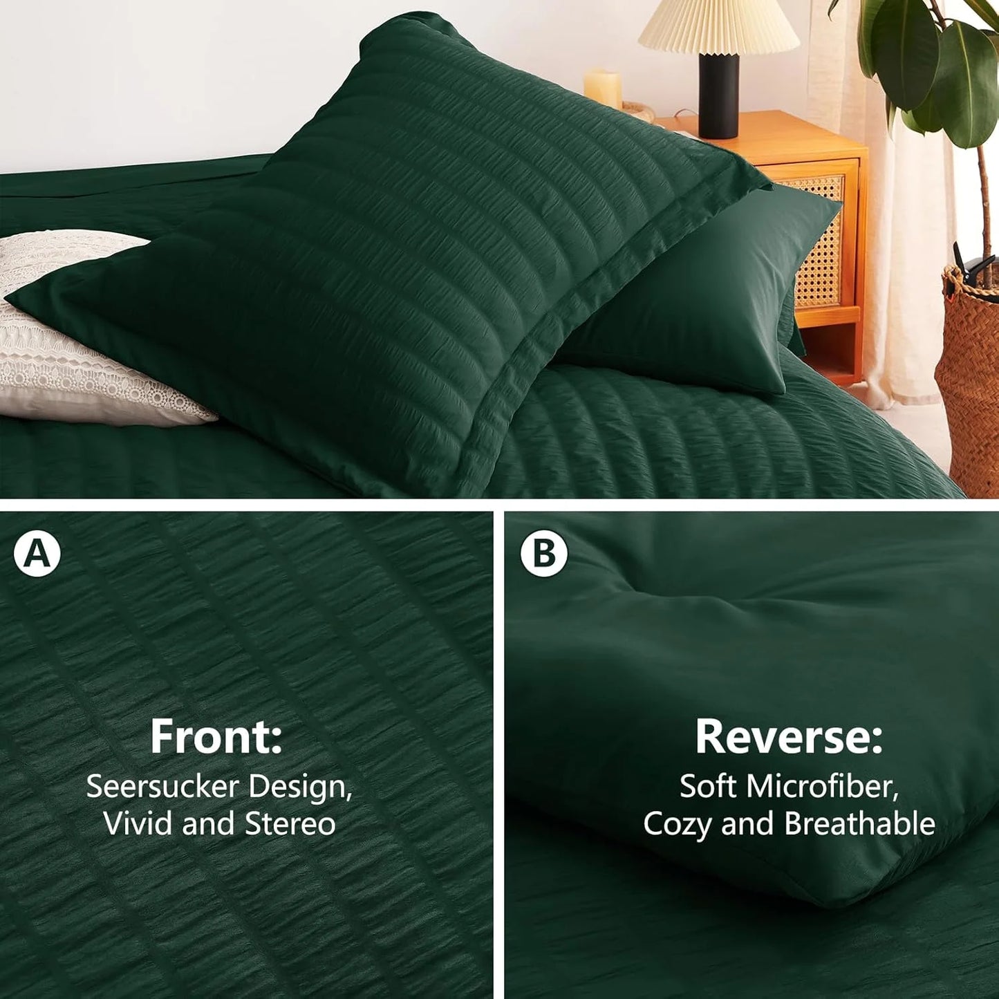Emerald Green Seersucker Fabric CozyLux Full Seersucker Comforter Set with Emerald Green Bed in a Bag 7-Piece All Season Bedding Set with Comforter, Pillow Sham, Flat Sheet, Fitted Sheet, Pillowcase, Good Condition condition - View 9