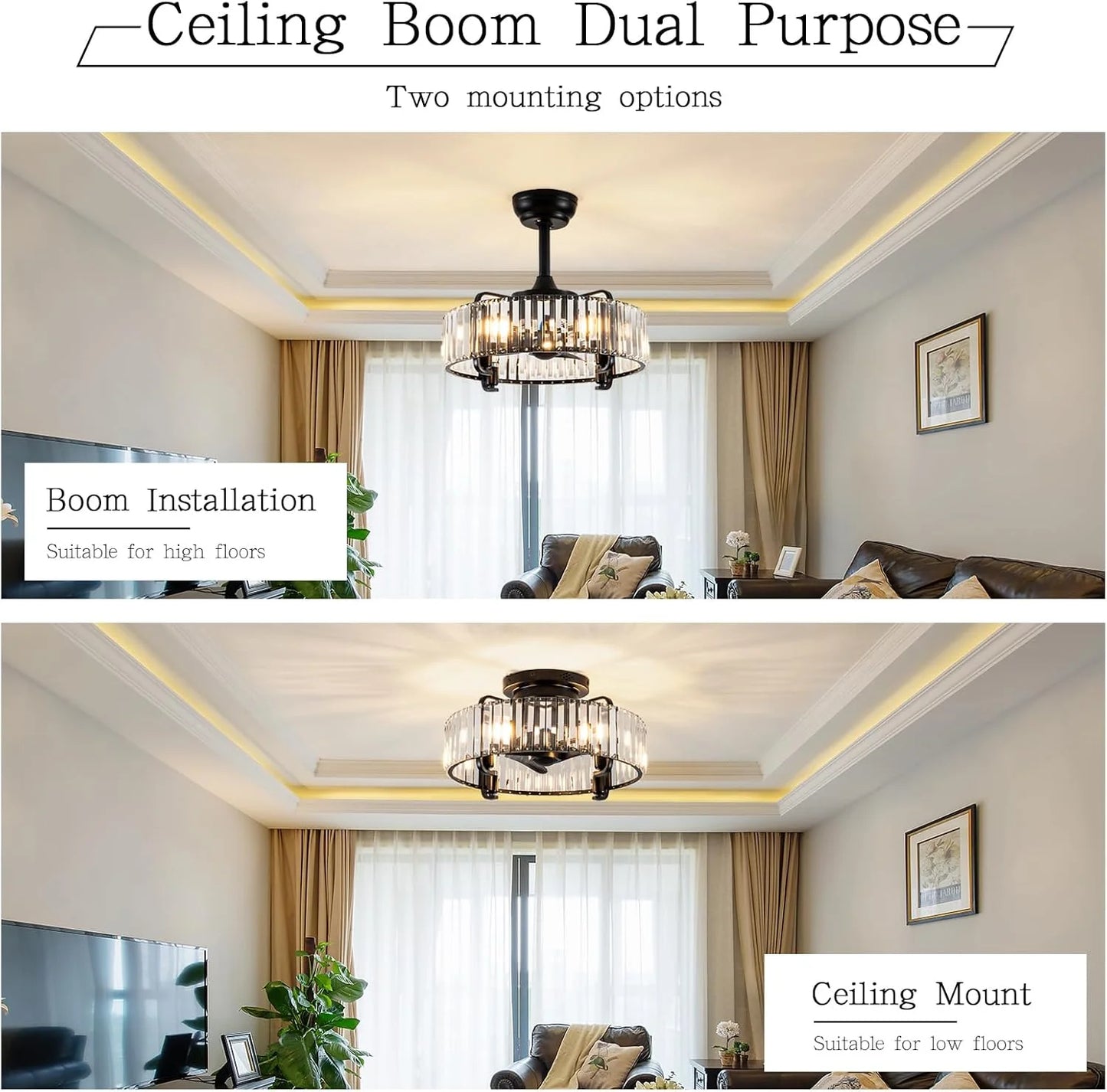 Crystal, White Crystal, Metal Crystal Ceiling Fan with Light Remote 6-Speed Silent Flush Mount DC Motor, Good Condition condition - View 5