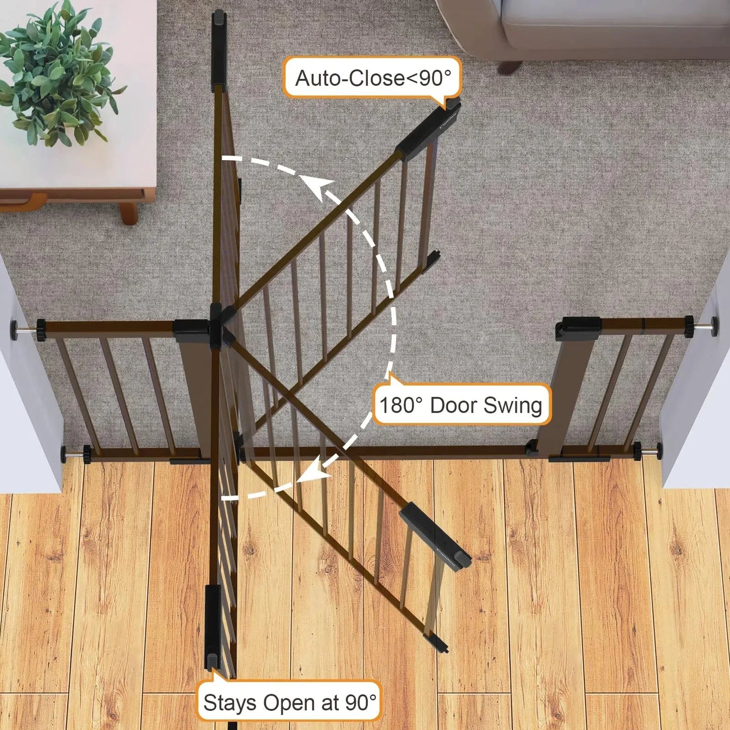 Brown Metal, Plastic Cumbor 29.7-46" Baby Gate for Stairs, Mom's Choice Awards Winner-Auto Close Dog Gate for the House, Easy Install Pressure Mounted Pet Gates for Doorways, Easy Walk Thru Wide Safety Gate for Dog, Brown, Good Condition condition - View 9
