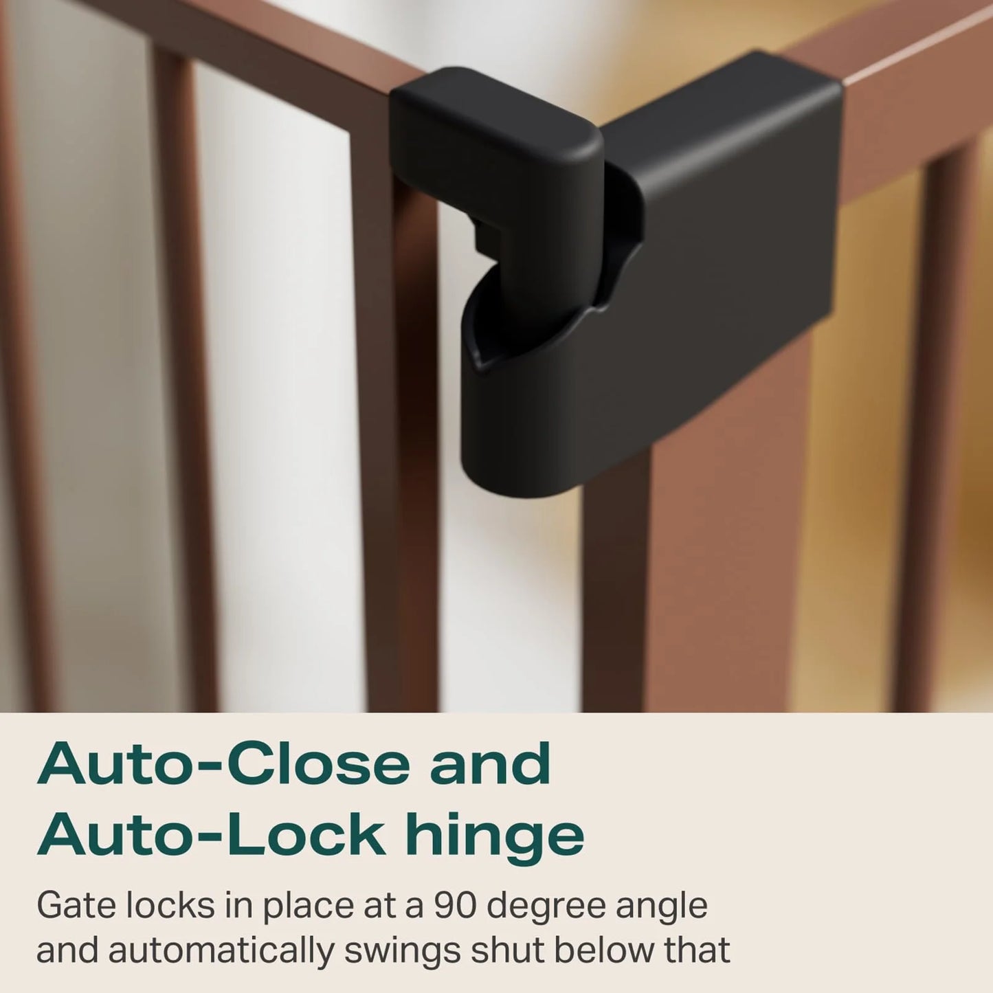 Brown Metal, Plastic Cumbor 29.7-46" Baby Gate for Stairs, Mom's Choice Awards Winner-Auto Close Dog Gate for the House, Easy Install Pressure Mounted Pet Gates for Doorways, Easy Walk Thru Wide Safety Gate for Dog, Brown, Good Condition condition - View 6