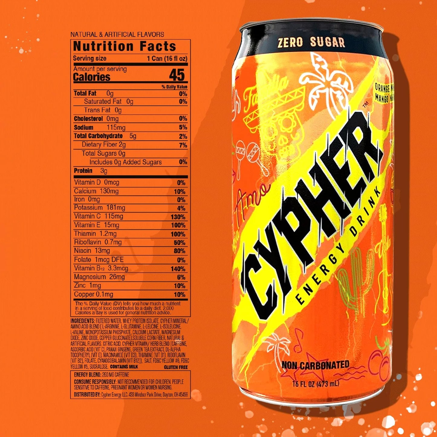 Cypher Orange Mango Zero Sugar Energy Drink - 12-Pack, 16 oz Cans - View 4