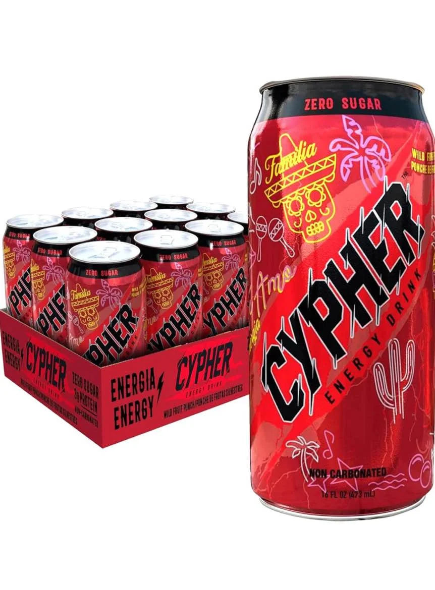 Multicolor N/A Cypher Wild Fruit Punch Zero Sugar Energy Drink - 3g Whey Protein, 0g Sugar, 260 mg Caffeine, Non-Carbonated, High-Performance, Sugar-Free Drink for Sustained Energy and Focus - 12-Pack, 16 oz Cans (BB 7/23/2025), Brand New condition - View 1