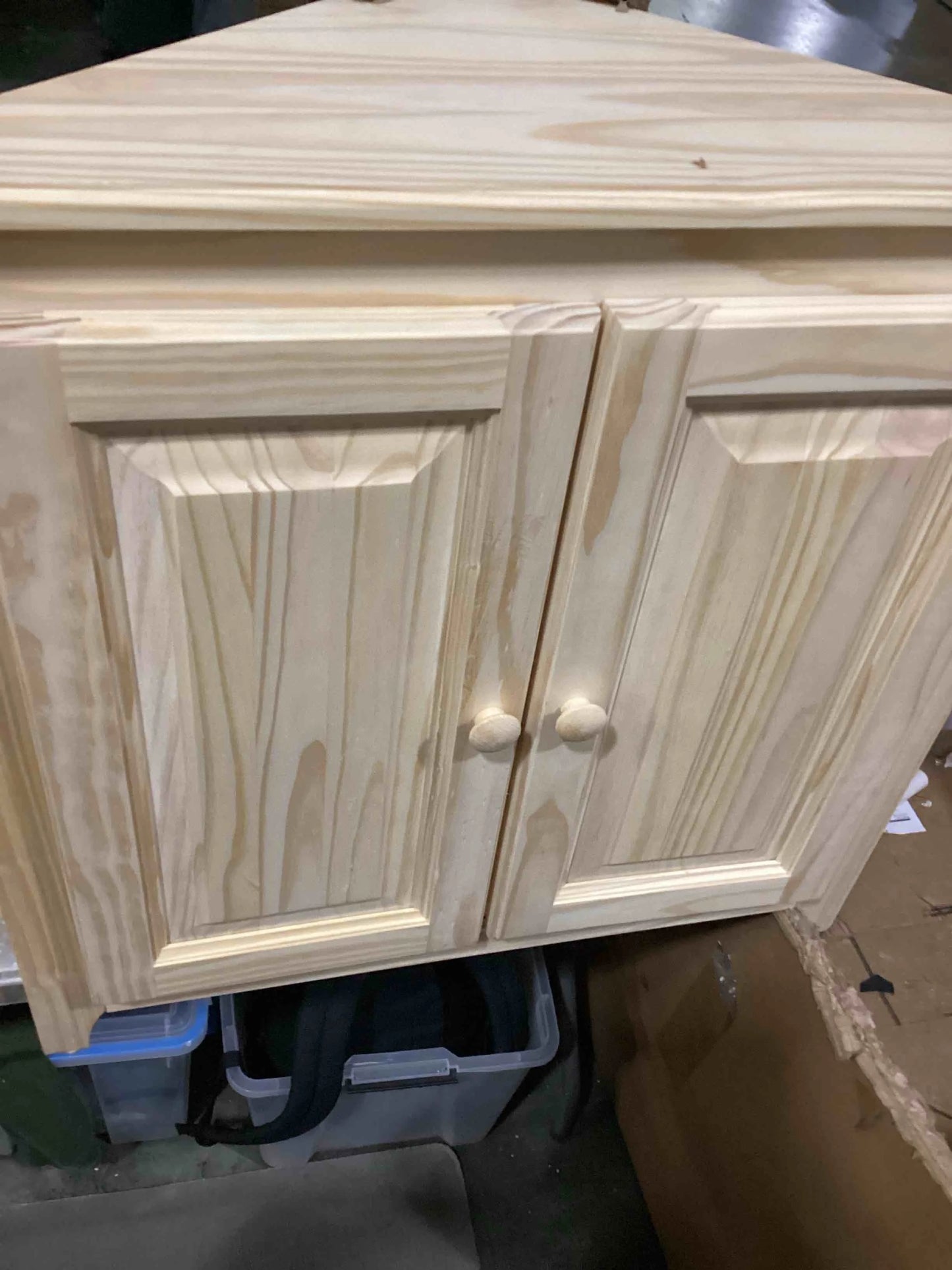 Unfinished Solid Wood Haelynn 33'' H Solid Wood 2-Door Corner Cabinet in Unfinished ((DAMAGED LEG)), Good Condition condition - View 3