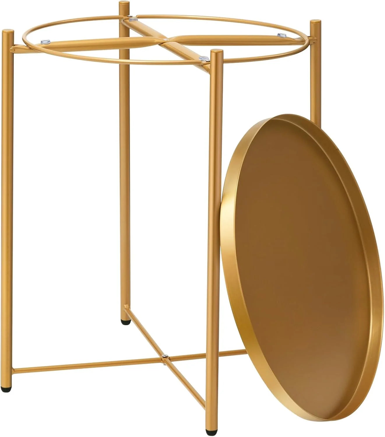 Gold Metal danpinera Gold Side Table, Gold End Table for Small Spaces Outdoor Accent Table Round Metal Patio Coffee Table Waterproof Removable Tray Table for Living Room Bedroom Balcony Office (Gold) Gold 1, Brand New condition - View 10