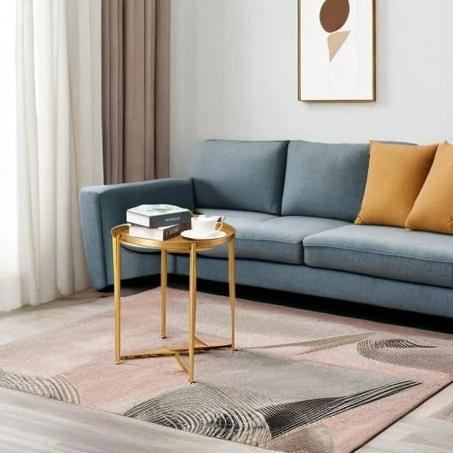 Gold Metal danpinera Gold Side Table, Gold End Table for Small Spaces Outdoor Accent Table Round Metal Patio Coffee Table Waterproof Removable Tray Table for Living Room Bedroom Balcony Office (Gold) Gold 1, Brand New condition - View 8