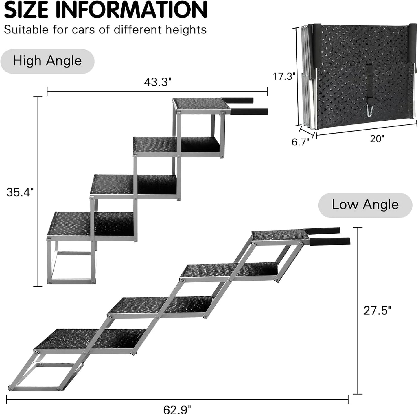 Black N/A DGSL Dog Ramp for Car, Extra Wide 4 Steps Dog Stairs for Truck, Folding Steps for Dogs with Non-Slip Surface, Pet Loader Dog Steps for Large Dog, SUV, Side Door and Bed, Supports Up to 250 Lbs Black 20In-4 Steps, Good Condition condition - View 2