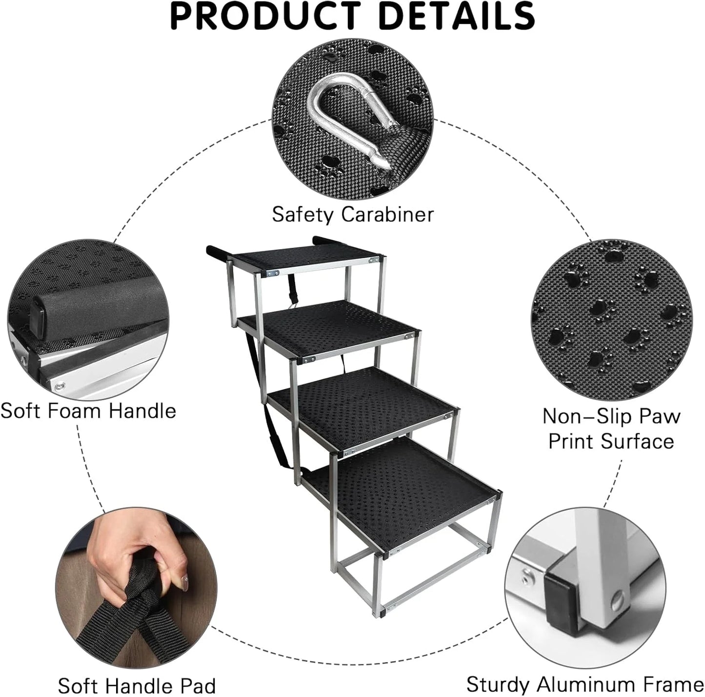 Black N/A DGSL Dog Ramp for Car, Extra Wide 4 Steps Dog Stairs for Truck, Folding Steps for Dogs with Non-Slip Surface, Pet Loader Dog Steps for Large Dog, SUV, Side Door and Bed, Supports Up to 250 Lbs Black 20In-4 Steps, Good Condition condition - View 3