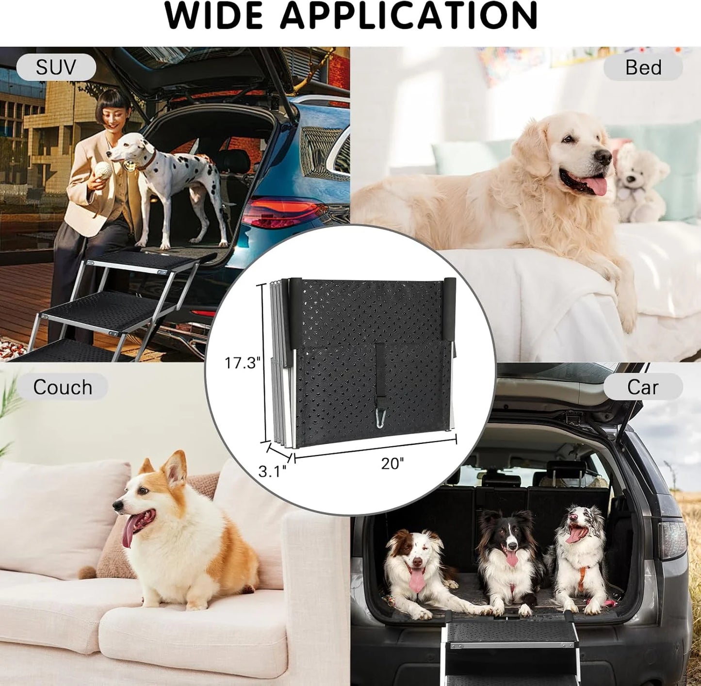 Black N/A DGSL Dog Ramp for Car, Extra Wide 4 Steps Dog Stairs for Truck, Folding Steps for Dogs with Non-Slip Surface, Pet Loader Dog Steps for Large Dog, SUV, Side Door and Bed, Supports Up to 250 Lbs Black 20In-4 Steps, Good Condition condition - View 5