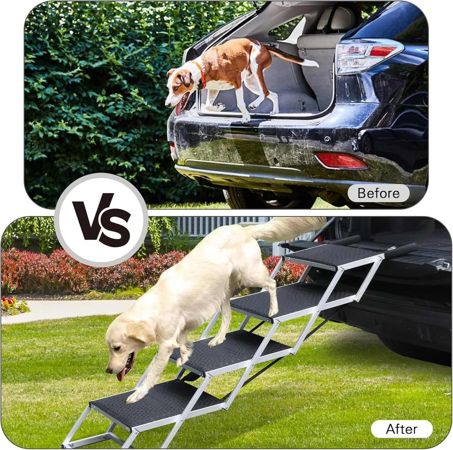 Black N/A DGSL Dog Ramp for Car, Extra Wide 4 Steps Dog Stairs for Truck, Folding Steps for Dogs with Non-Slip Surface, Pet Loader Dog Steps for Large Dog, SUV, Side Door and Bed, Supports Up to 250 Lbs Black 20In-4 Steps, Good Condition condition - View 7