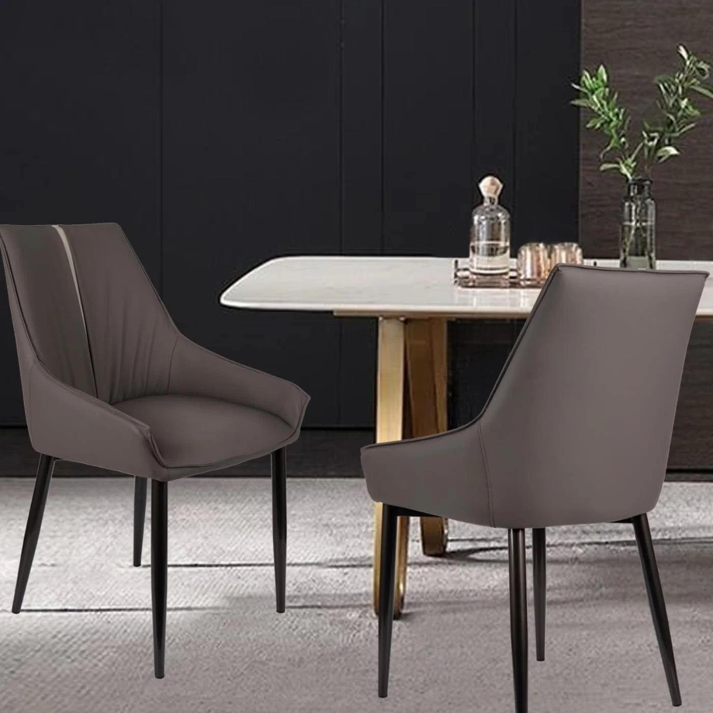 Black Faux Leather, Metal Dining Chairs Set of 2, Mid Century Upholstered Chairs with Arms, Faux Leather Seat, Metal Legs, Easy Assembly, Brand New condition - View 5