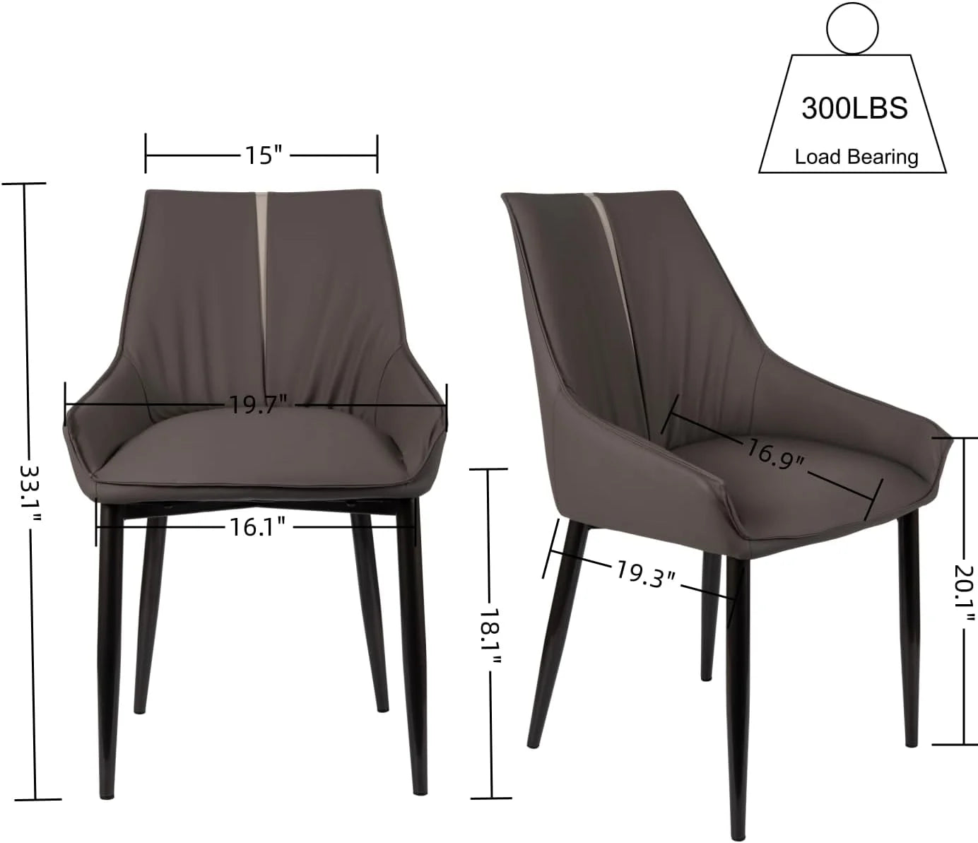 Black Faux Leather, Metal Dining Chairs Set of 2, Mid Century Upholstered Chairs with Arms, Faux Leather Seat, Metal Legs, Easy Assembly, Brand New condition - View 6