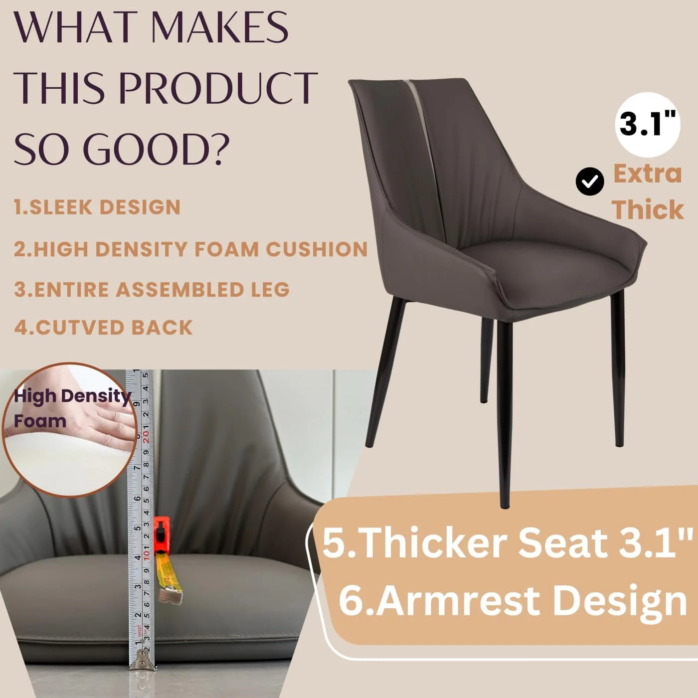 Black Faux Leather, Metal Dining Chairs Set of 2, Mid Century Upholstered Chairs with Arms, Faux Leather Seat, Metal Legs, Easy Assembly, Brand New condition - View 8