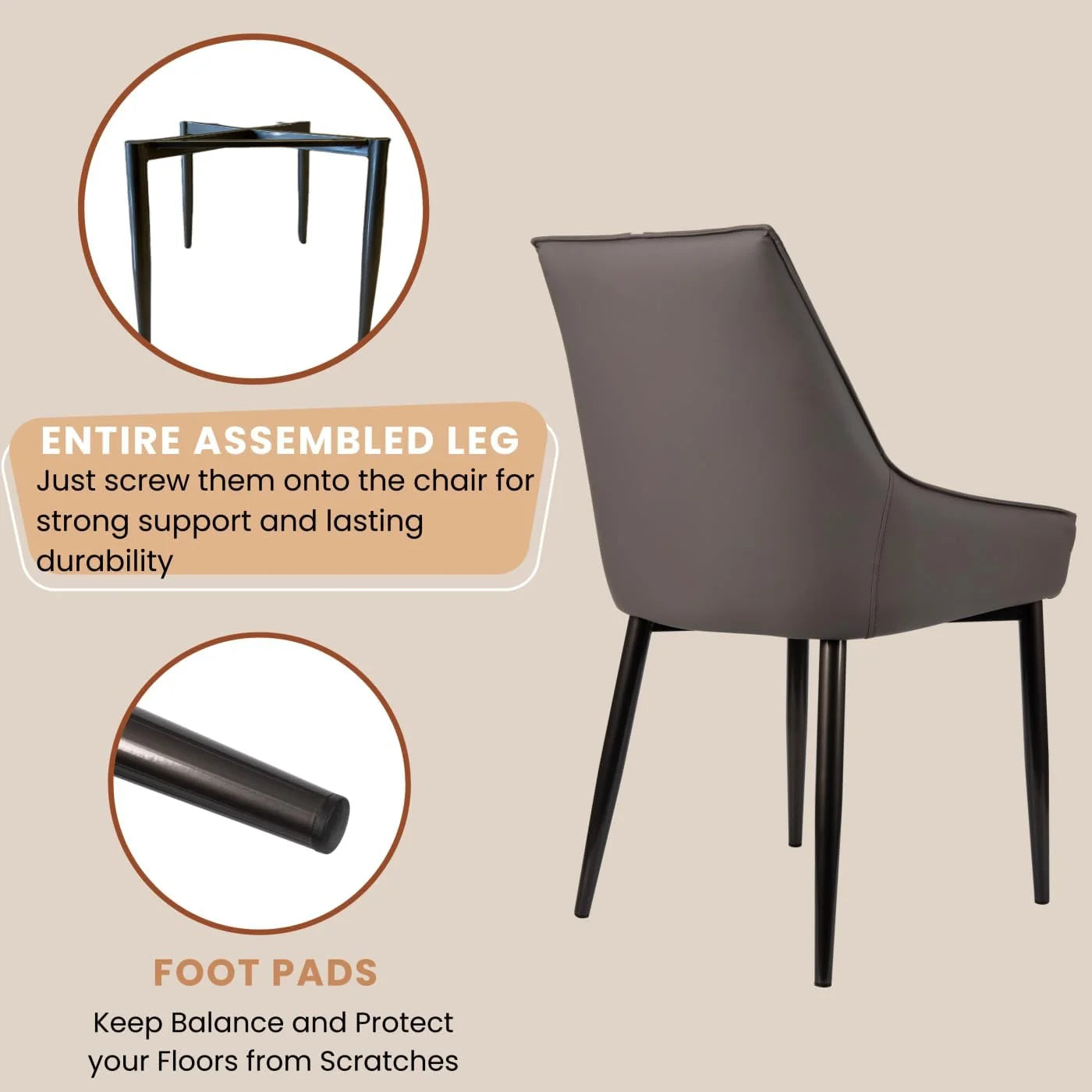 Black Faux Leather, Metal Dining Chairs Set of 2, Mid Century Upholstered Chairs with Arms, Faux Leather Seat, Metal Legs, Easy Assembly, Brand New condition - View 9