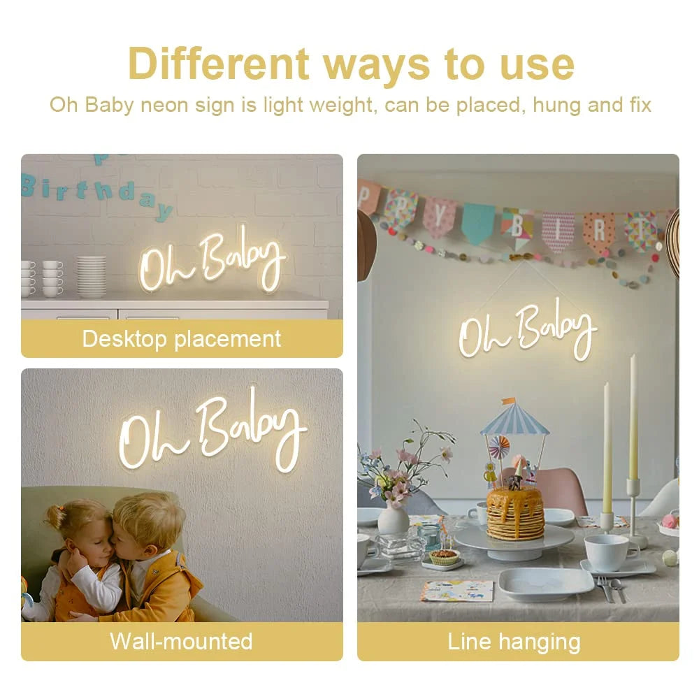 Warm White LED Neon DIVATLA Oh Baby Neon Sign for Baby Shower Decorations, Gender Reveal, Oh Baby Led Sign for Backdrop & Wall Decor, Photo Prop, Gif for Baby New Parents, 24"X12" Warm White, Good Condition condition - View 4